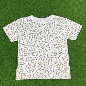 Vintage Honors Girls White Floral Short Sleeve Crew Neck Cotton T-Shirt Sz M